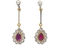 Edwardian 15ct Gold & Platinum, Ruby & Diamond Drop Earrings