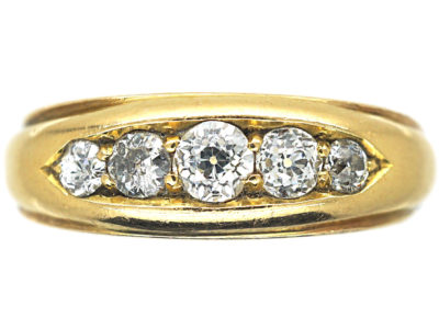 Victorian 18ct Gold Boat Shaped Five Stone Diamond Ring
