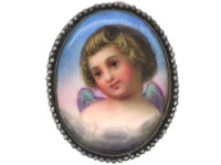 Georgian Cut Steel & Porcelain Pendant of an Angel