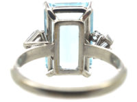 Platinum, Rectangular Aquamarine & Diamond Ring
