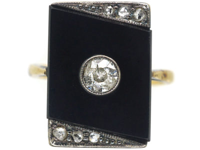 Art Deco Onyx & Diamond Rectangular Ring