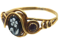 Early Victorian 15ct Gold, Ruby & Onyx Pense à Moi Ring