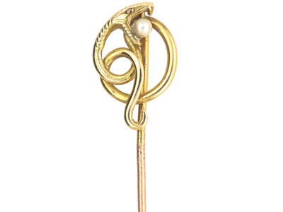 French Belle Epoque 18ct Gold Snake Tie Pin