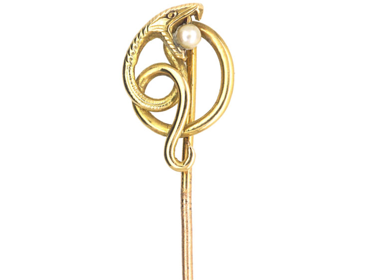 French Belle Epoque 18ct Gold Snake Tie Pin