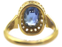 Victorian 18ct Gold, Ceylon Sapphire & Rose Diamond Cluster Ring