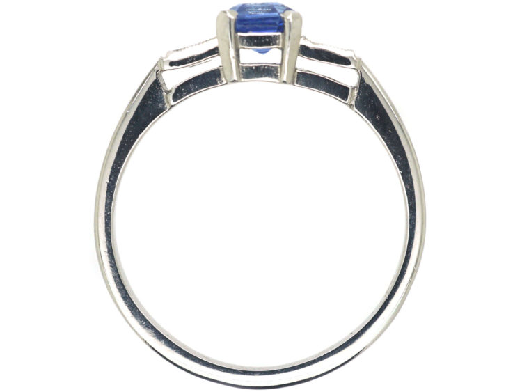 Platinum, Rectangular Sapphire & Baguette Diamond Ring