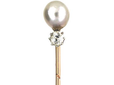 Edwardian Natural Pearl & Diamond Tie Pin