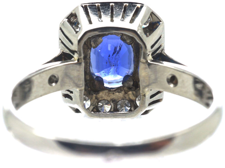 French Art Deco Platinum, Sapphire & Diamond Rectangular Shaped Ring