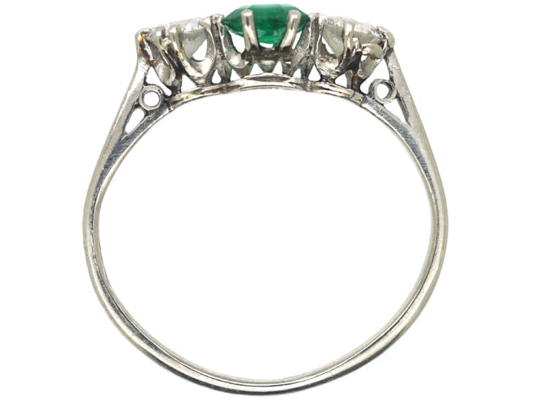 Art Deco Platinum, Emerald & Diamond Three Stone Ring