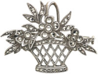 French Art Deco Silver & Marcasite Basket of Flowers Brooch