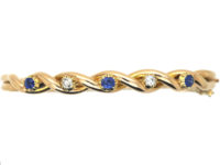 Edwardian 15ct Gold, Sapphire & Diamond Twist Bangle