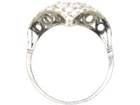 Art Deco Platinum Curved Diamond-Shaped Cluster Ring