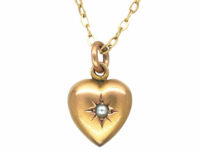 Edwardian 9ct Gold Heart Shaped Pendant set with a Natural Split Pearl on a 9ct Gold Chain