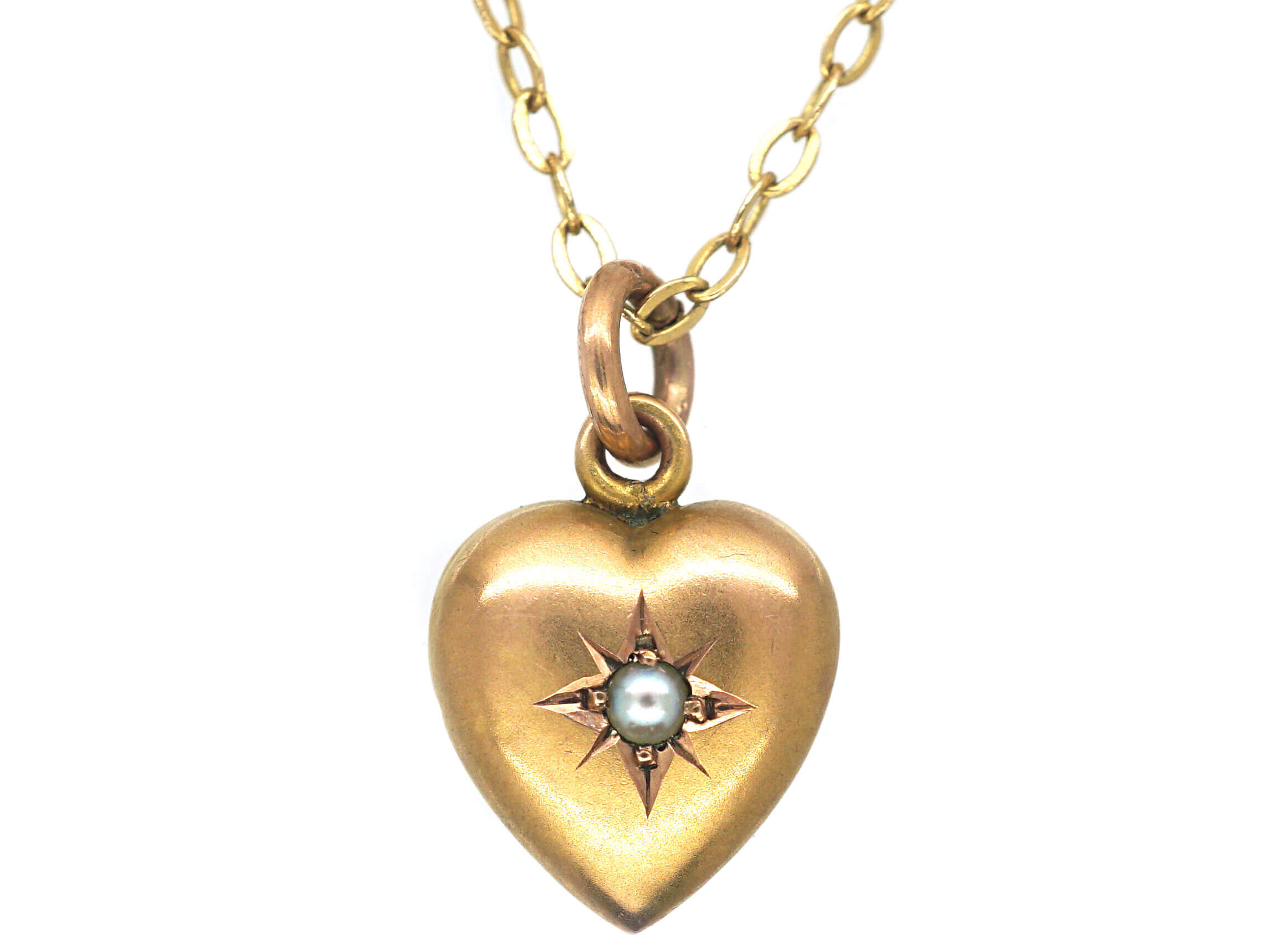 Edwardian 9ct Gold Heart Shaped Pendant Set With A Natural Split Pearl