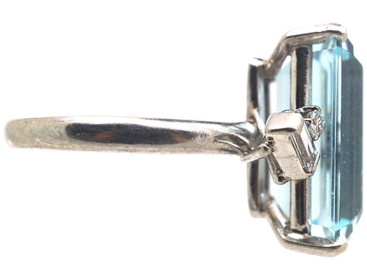 Platinum, Rectangular Aquamarine & Diamond Ring