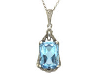 Art Deco Silver Synthetic Blue Spinel Pendant on a Silver Chain