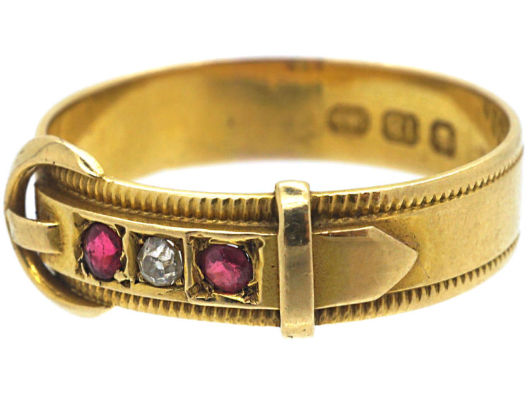 Victorian 18ct Gold, Ruby & Diamond Buckle Ring