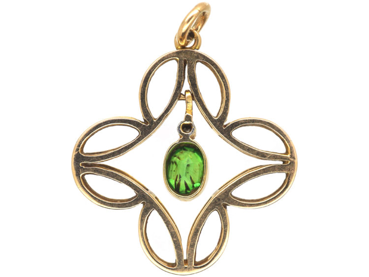 Edwardian 15ct Gold, Diamond & Green Garnet Pendant