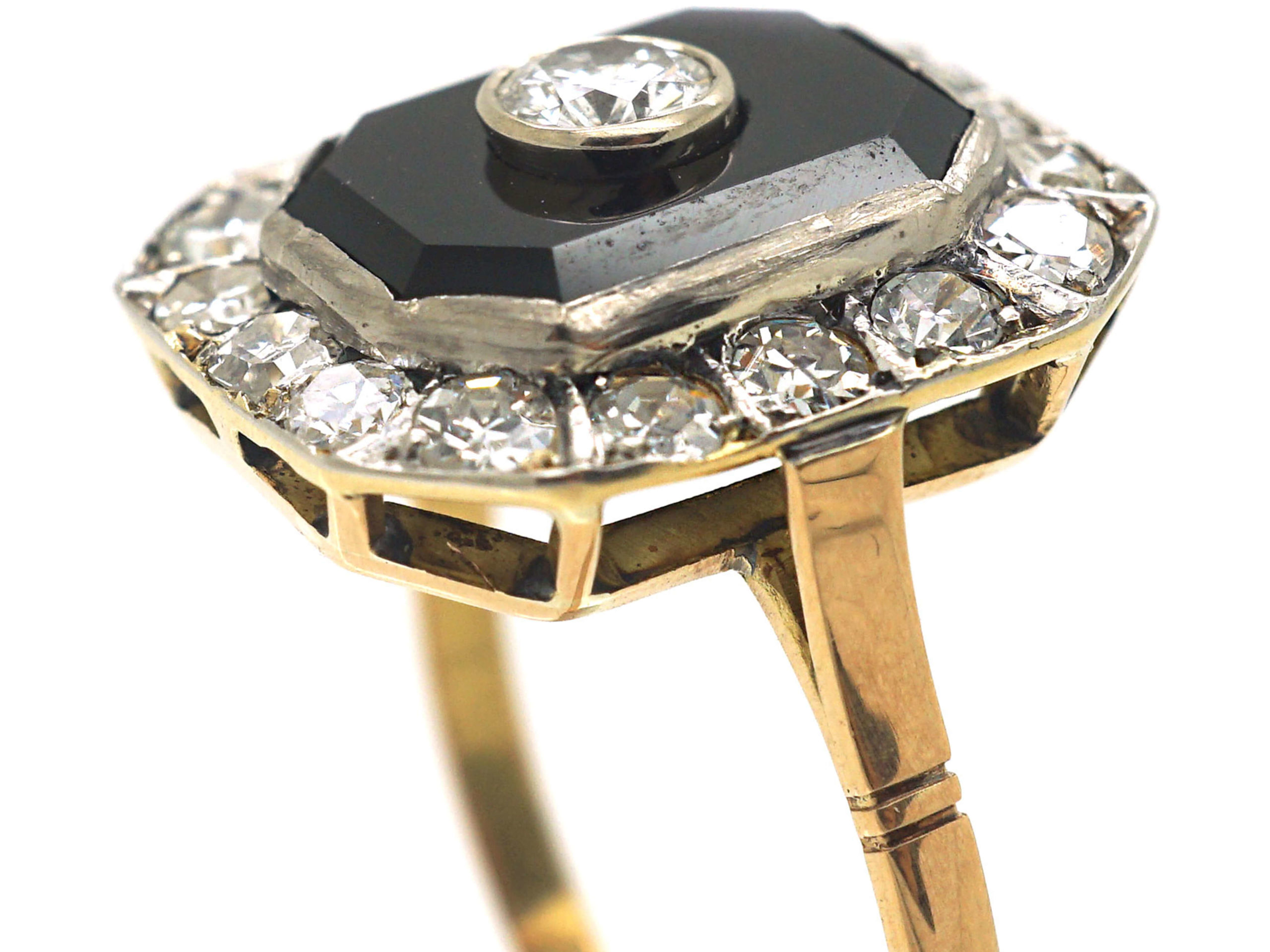 Art Deco 18ct Gold And Platinum Onyx And Diamond Octagonal Shaped Ring 821n The Antique