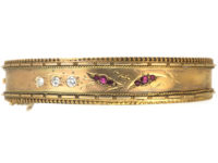 Victorian 15ct Gold, Ruby & Diamond Lily of the Valley Bangle