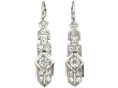 Art Deco Geometric Platinum & Diamond Drop Earrings
