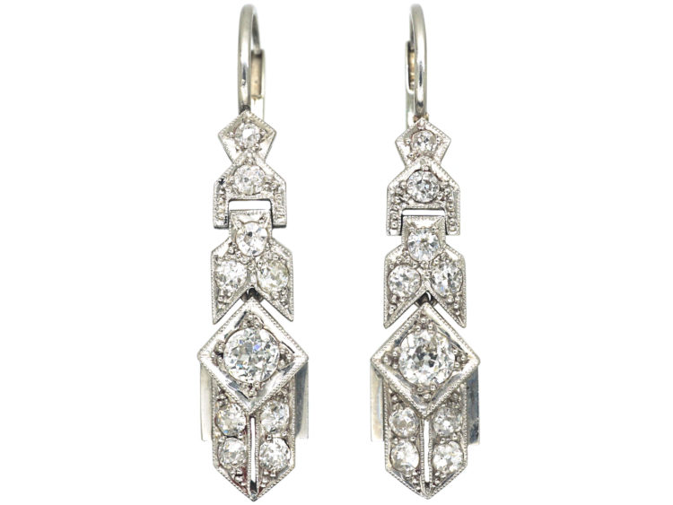 Art Deco Geometric Platinum & Diamond Drop Earrings