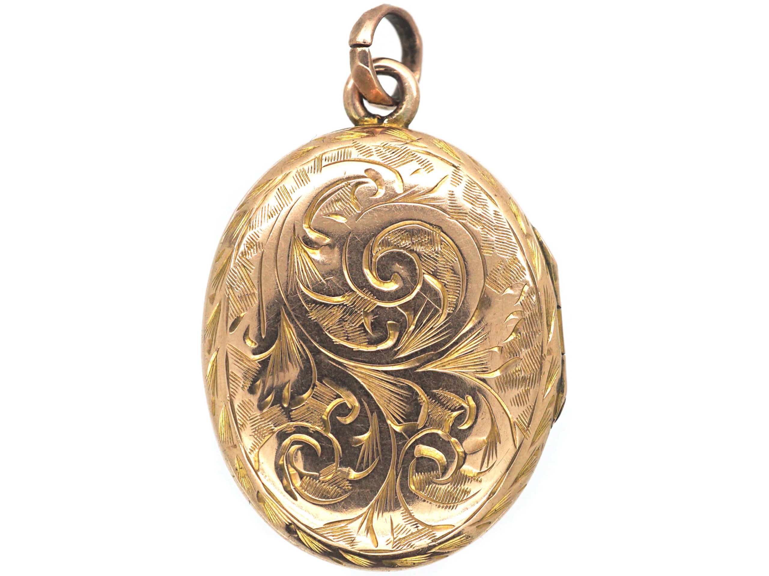 Edwardian 9ct Gold Engraved Oval Locket (805N) | The Antique Jewellery ...