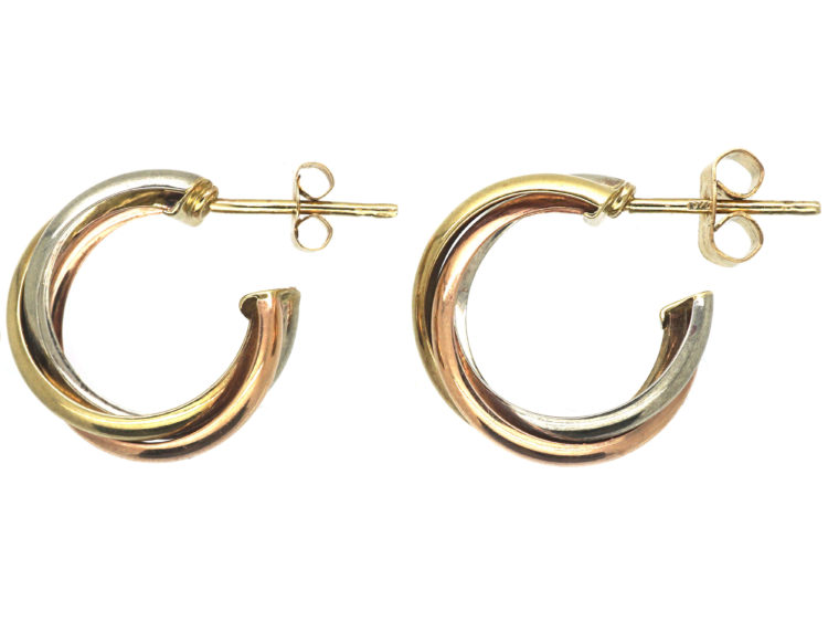 9ct Three Colour Gold Trinity Earrings