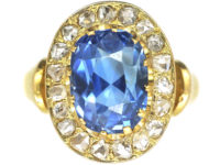 Victorian 18ct Gold, Ceylon Sapphire & Rose Diamond Cluster Ring