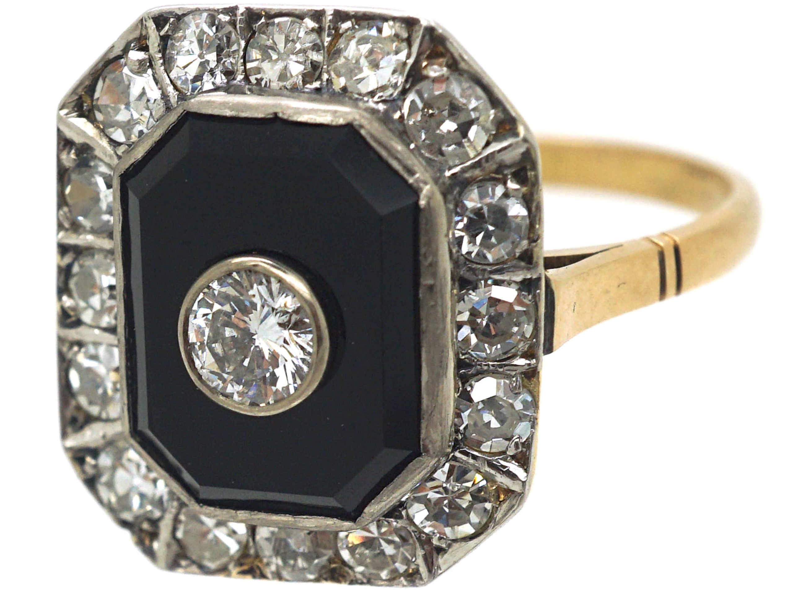 Art Deco 18ct Gold And Platinum Onyx And Diamond Octagonal Shaped Ring 821n The Antique