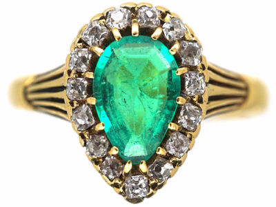 Victorian 18ct Gold, Emerald & Diamond Pear Shaped Ring