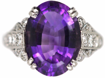 Art Deco 18ct White Gold, Amethyst & Diamond Ring