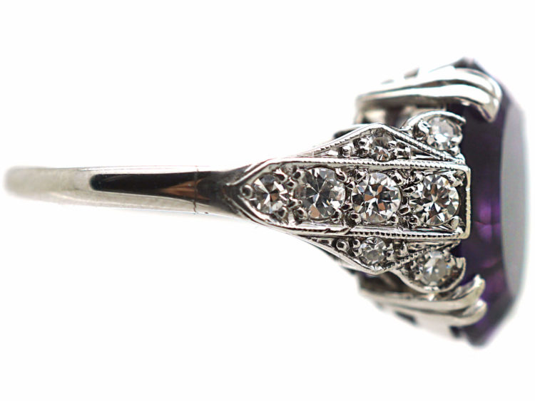 Art Deco 18ct White Gold, Amethyst & Diamond Ring