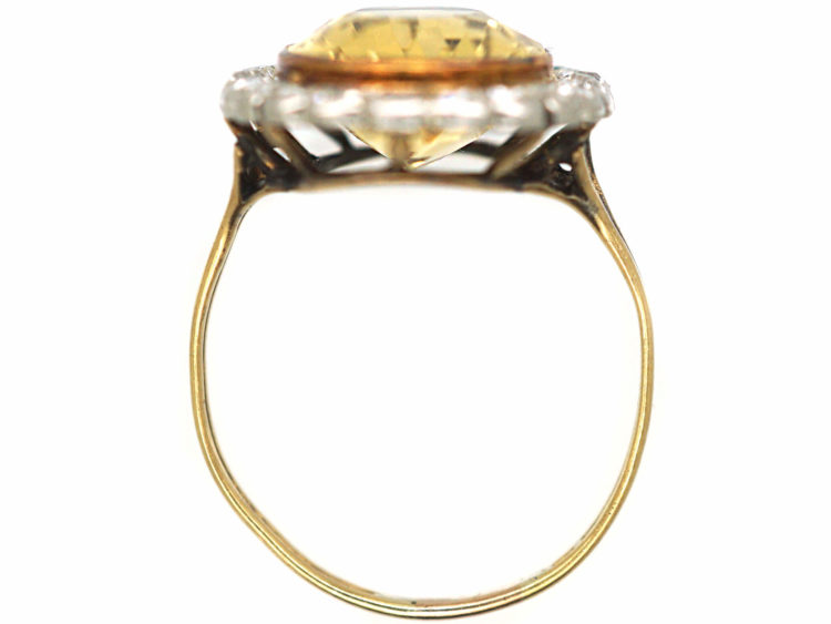 Edwardian 15ct Gold & Platinum, Citrine & Diamond Oval Cluster Ring