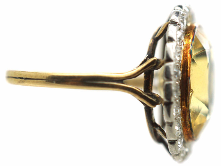 Edwardian 15ct Gold & Platinum, Citrine & Diamond Oval Cluster Ring