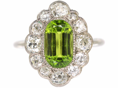 Edwardian Platinum, Peridot & Diamond Ring