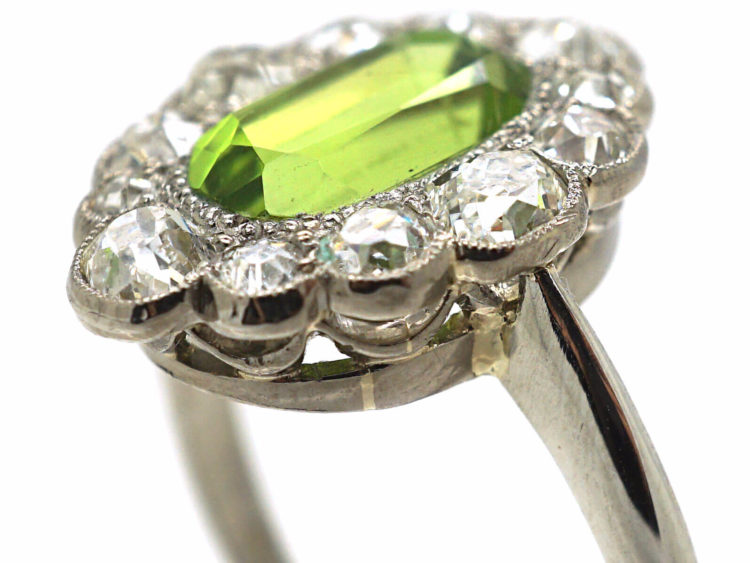 Edwardian Platinum, Peridot & Diamond Ring