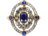 Edwardian 18ct Gold, Sapphire & Rose Diamond Open Cluster Ring