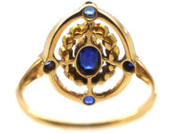Edwardian 18ct Gold, Sapphire & Rose Diamond Open Cluster Ring