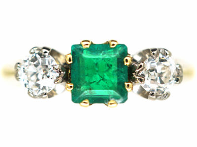 18ct Gold, Emerald & Diamond Three Stone Ring