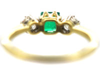18ct Gold, Emerald & Diamond Three Stone Ring