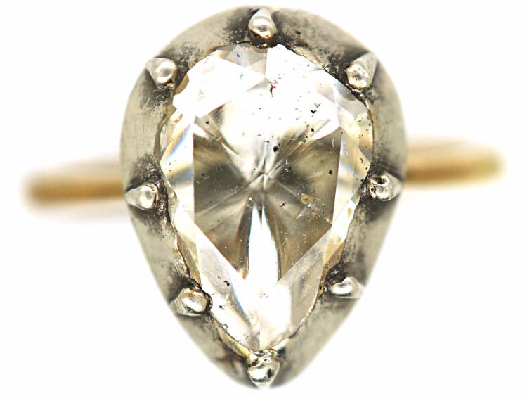 18ct Gold & Silver Pear Shaped Large Rose Diamond Ring