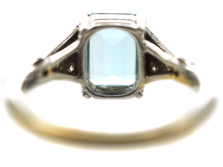 Art Deco 18ct White Gold & Platinum, Aquamarine & Diamond Ring