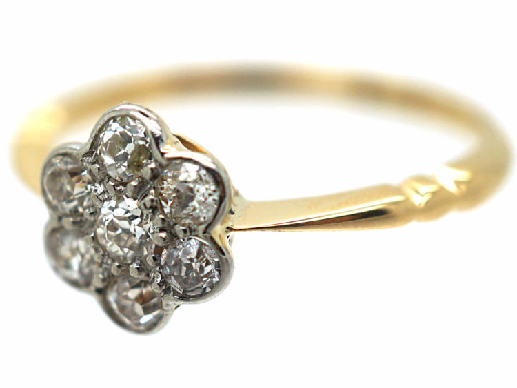 Edwardian 18ct Gold, Platinum & Diamond Daisy Cluster Ring