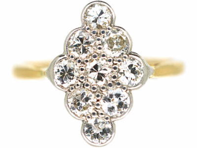 Edwardian 18ct Gold & Platinum, Diamond Shaped Cluster Ring set with Diamonds