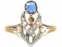 Art Nouveau 18ct Gold & Platinum, Sapphire & Rose Diamonds Ring