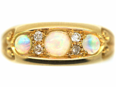 Edwardian 18ct Gold, Opal & Diamond Three Stone Ring