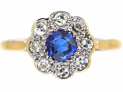 Edwardian 18ct Gold & Platinum, Sapphire & Diamond Cluster Ring