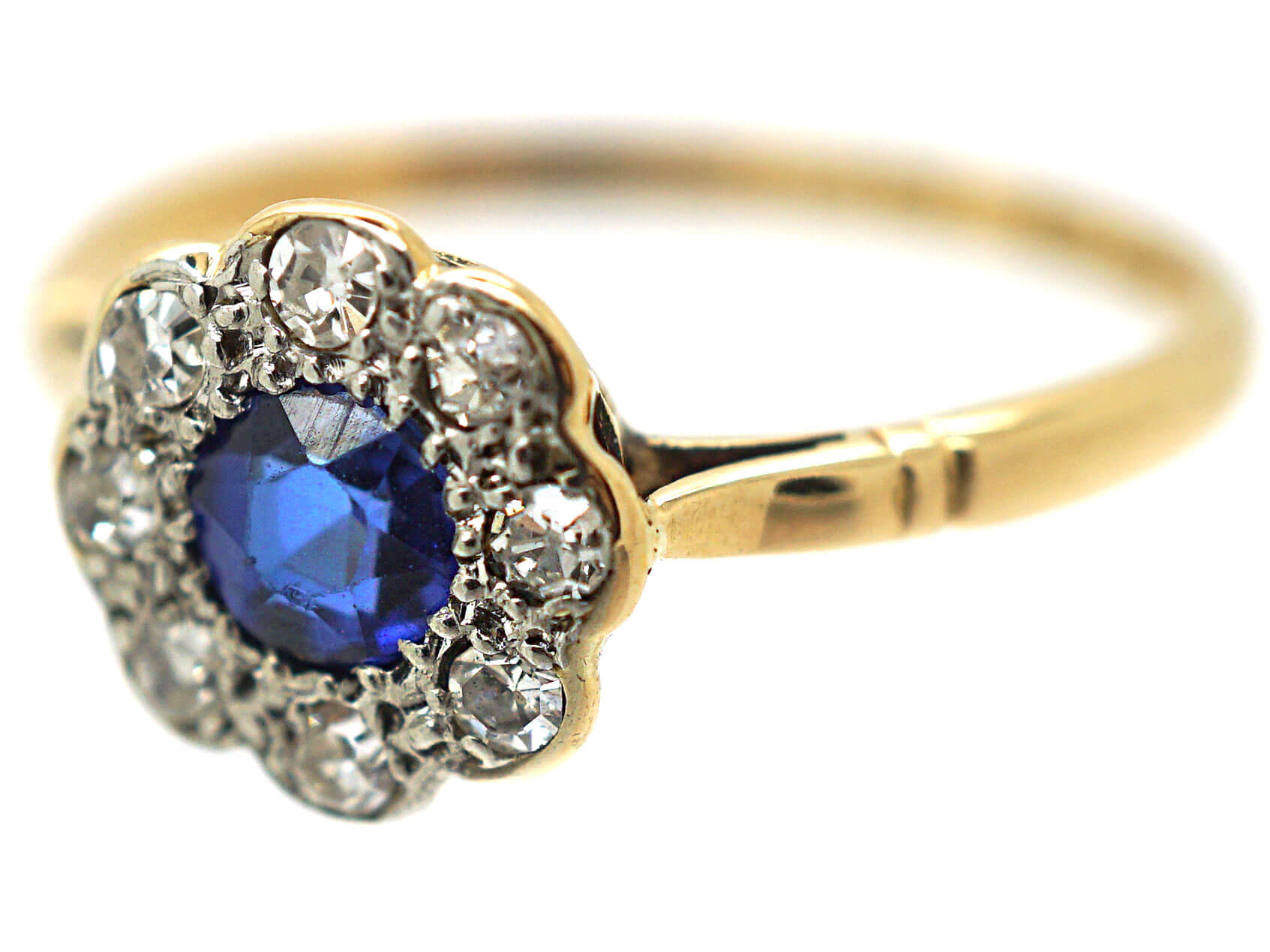 Edwardian 18ct Gold & Platinum, Sapphire & Diamond Cluster Ring (687N ...
