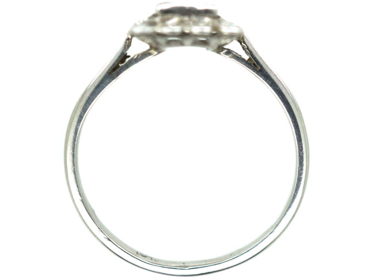 Art Deco Platinum & Diamond Rectangular Ring with Emerald Cut Central Diamond